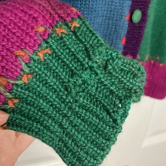 1990 Susan Bristol Cardigan Womens S Wool Knit Patchwork Vintage Flawed - Picture 2 of 11